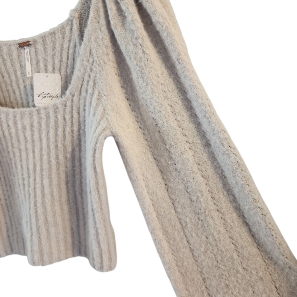 NWT Free People Katie Rib Pullover Sweater Sand Color Size Medium Slight Cropped - Picture 9 of 10